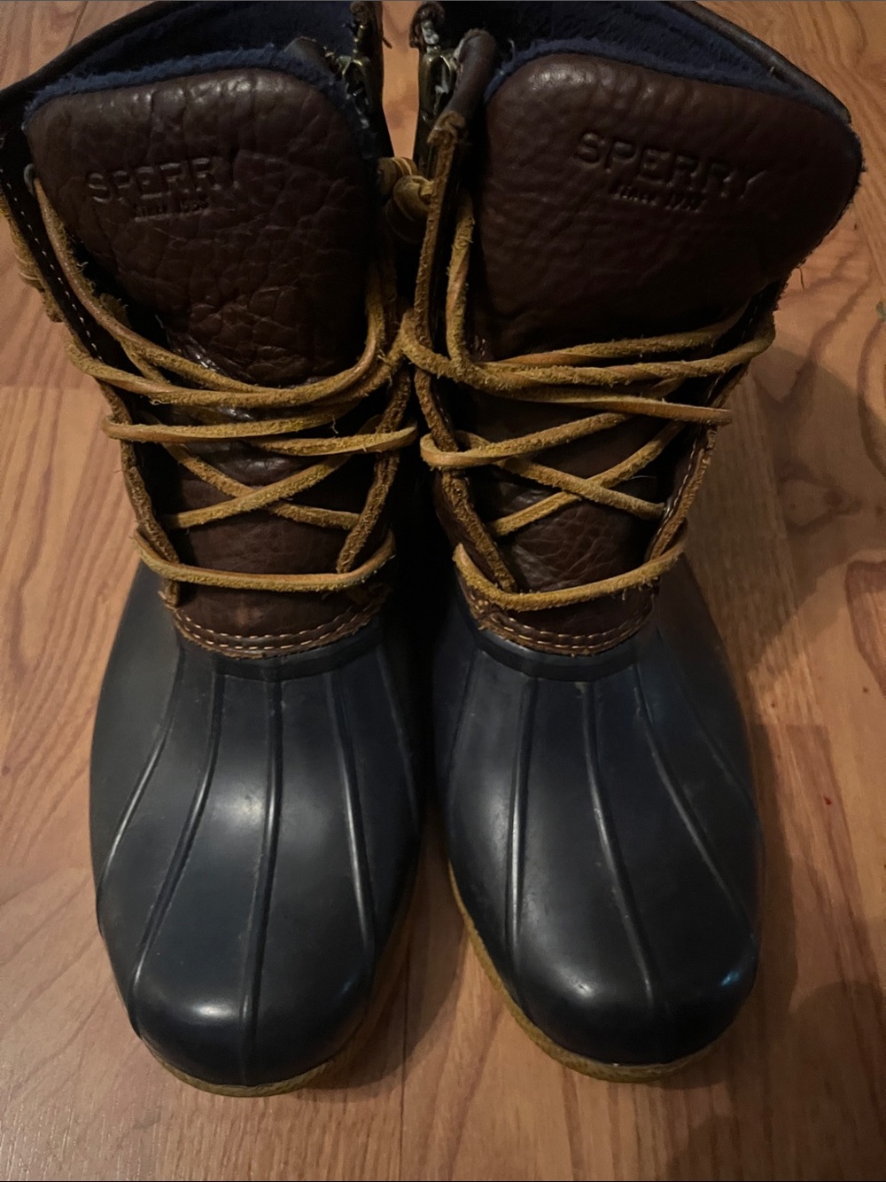 Sperry Brown Leather & Navy Rubber Women's Duck Boots